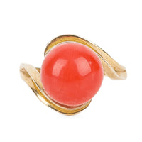 14K Yellow Gold Coral Cabochon Ring