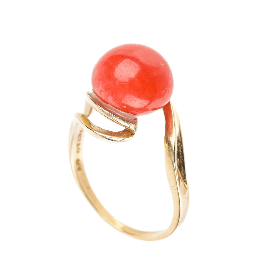 14K Yellow Gold Coral Cabochon Ring