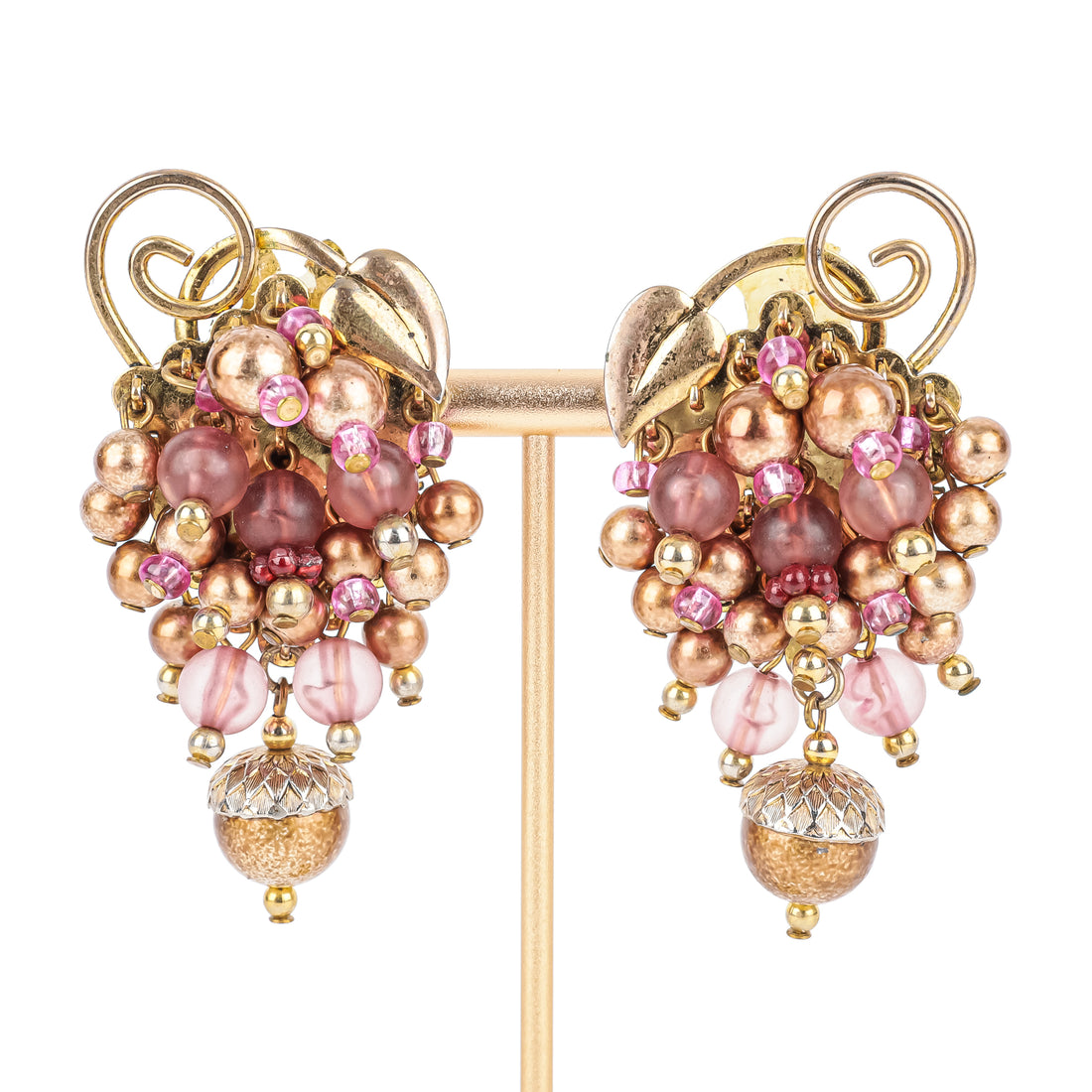 CHAMELEON Gold Tone Purple Beaded Cluster Clips