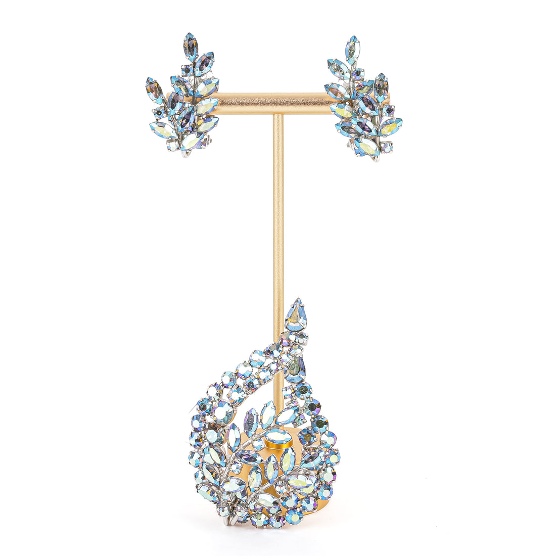 SHERMAN Brooch And Clips Set - Blue Branches