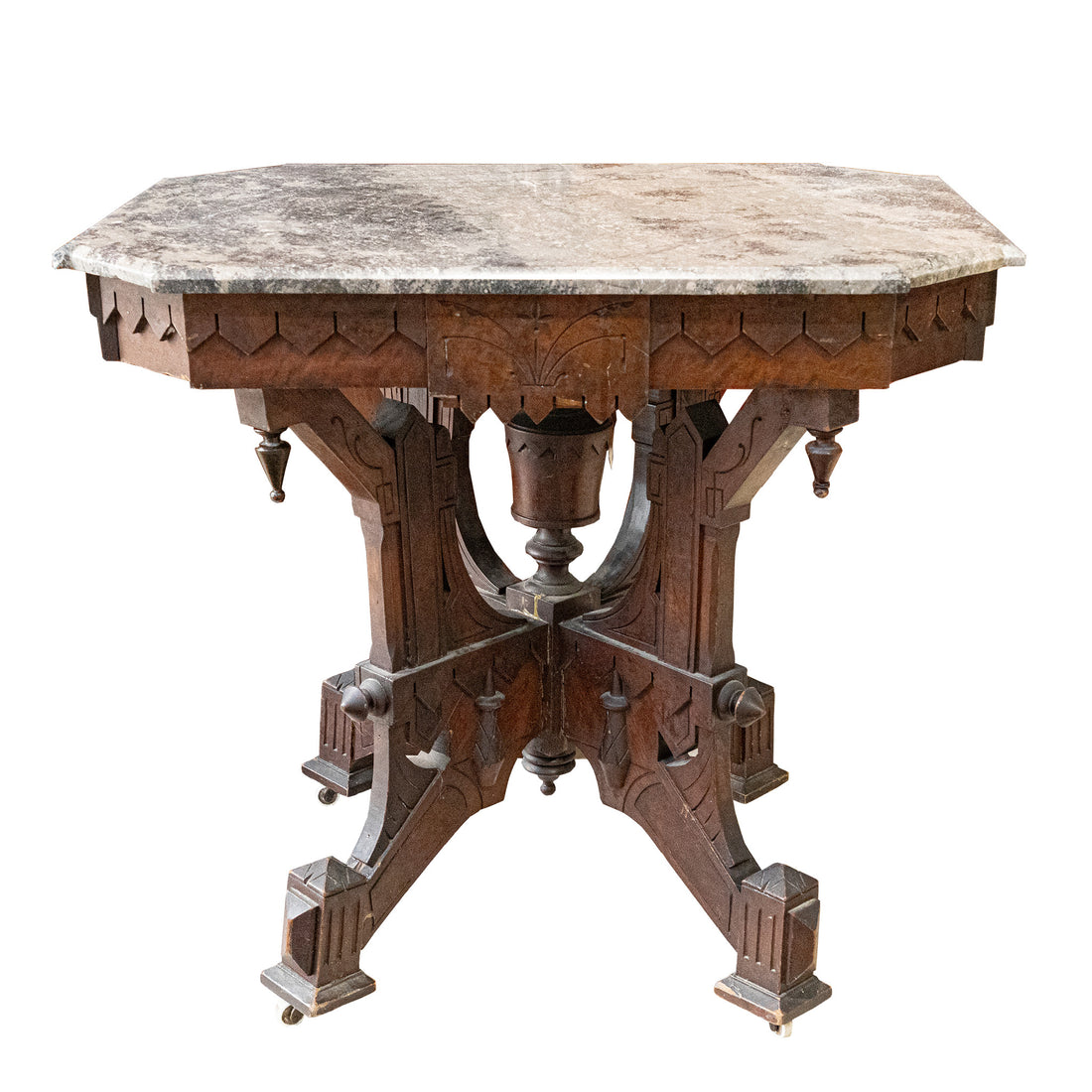 Vintage Eastlake Style Parlour Table With Grey Marble Top