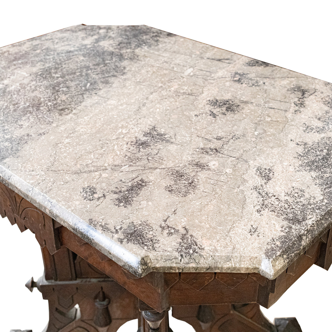 Vintage Eastlake Style Parlour Table With Grey Marble Top