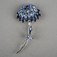 SHERMAN Silver-Tone Blue Rhinestone Flower Brooch