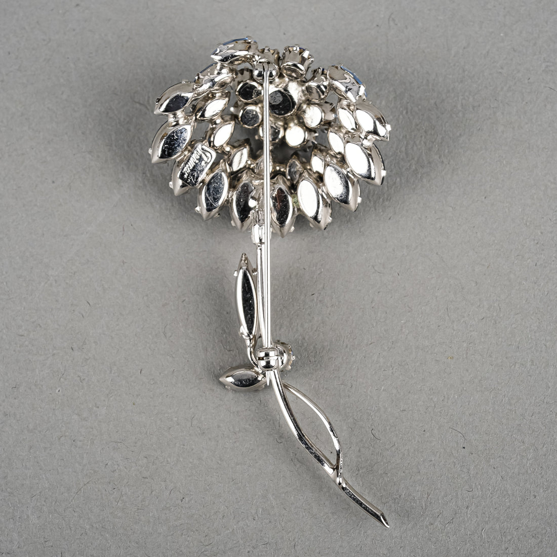 SHERMAN Silver-Tone Blue Rhinestone Flower Brooch