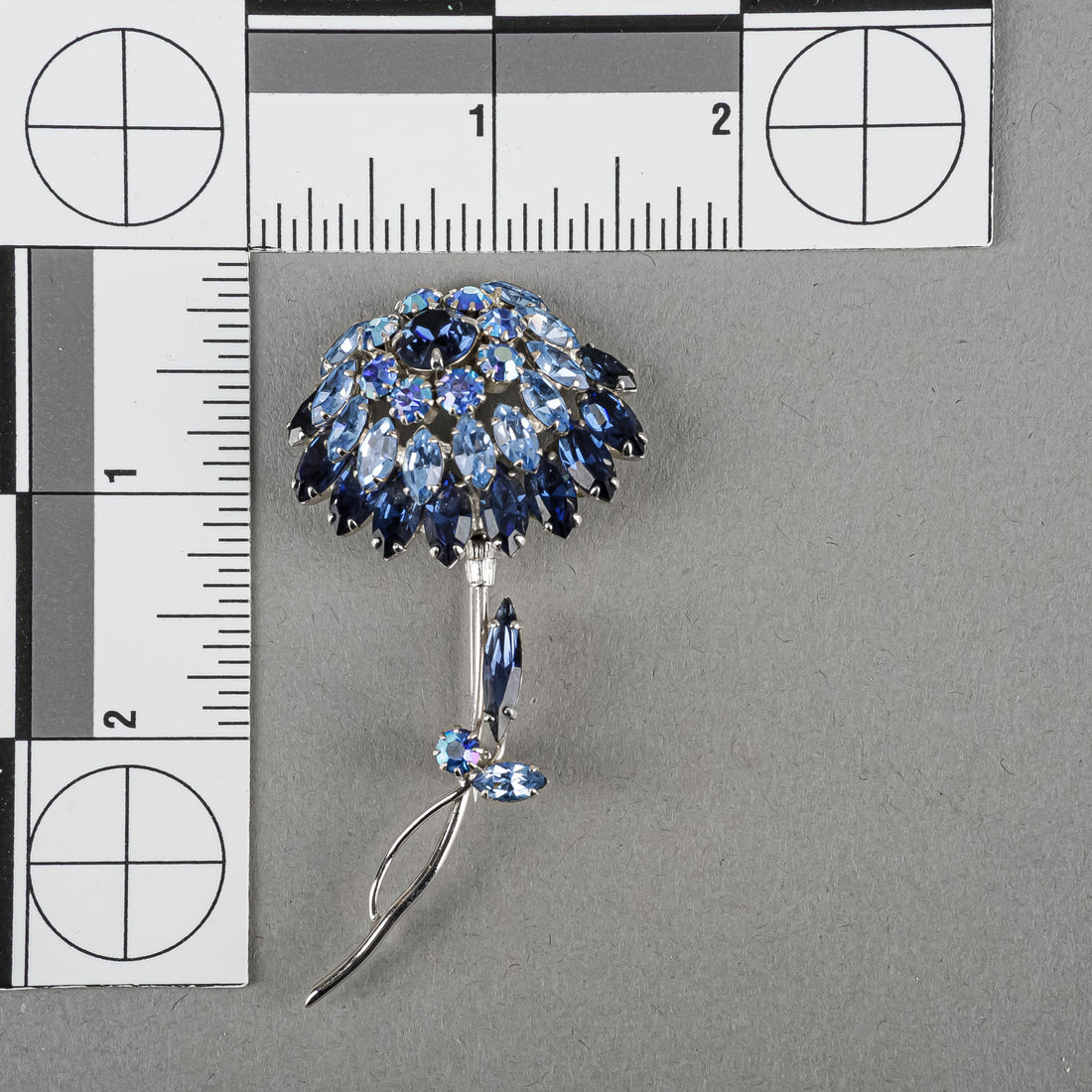 SHERMAN Silver-Tone Blue Rhinestone Flower Brooch