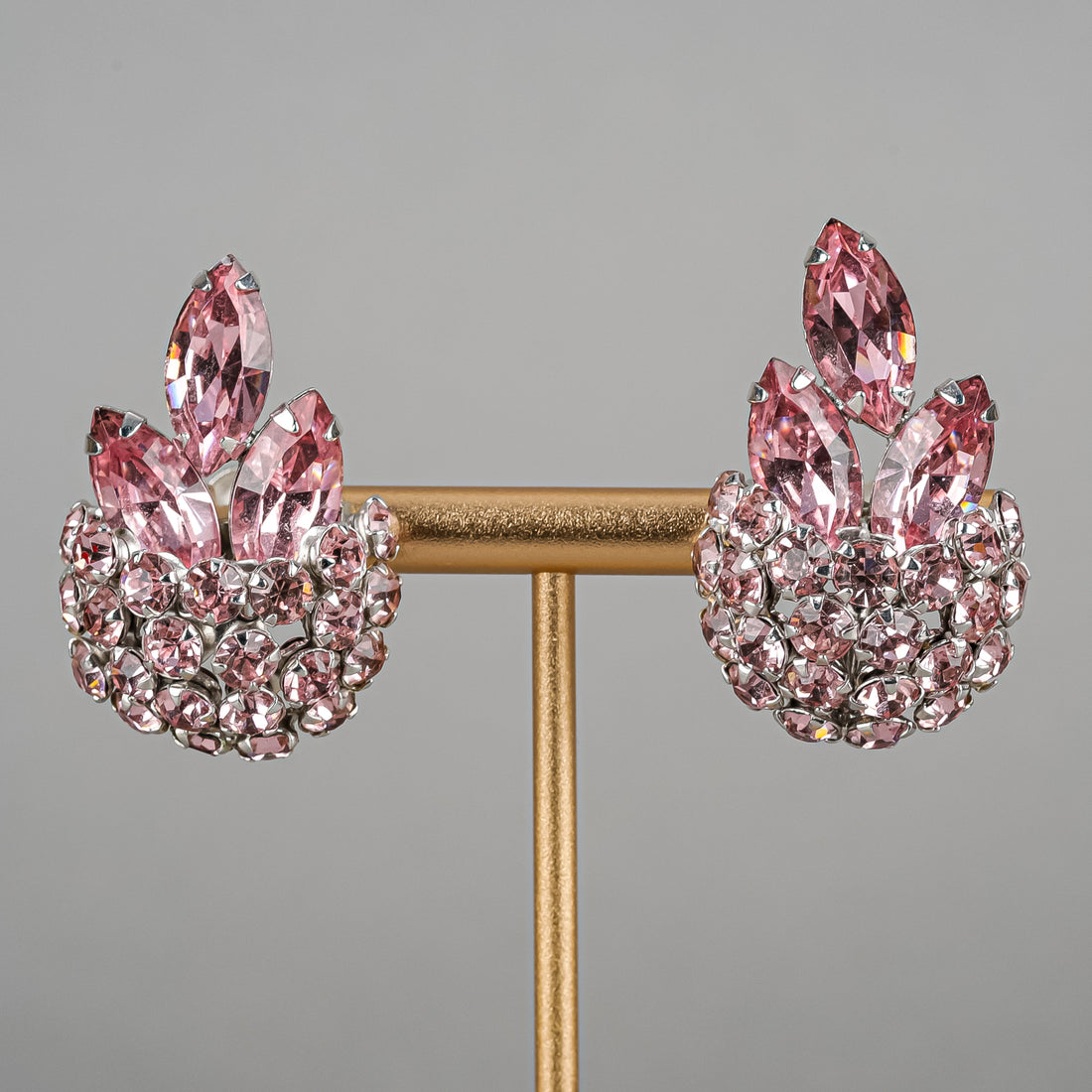 SHERMAN Silver-Tone Pink Rhinestones Earrings