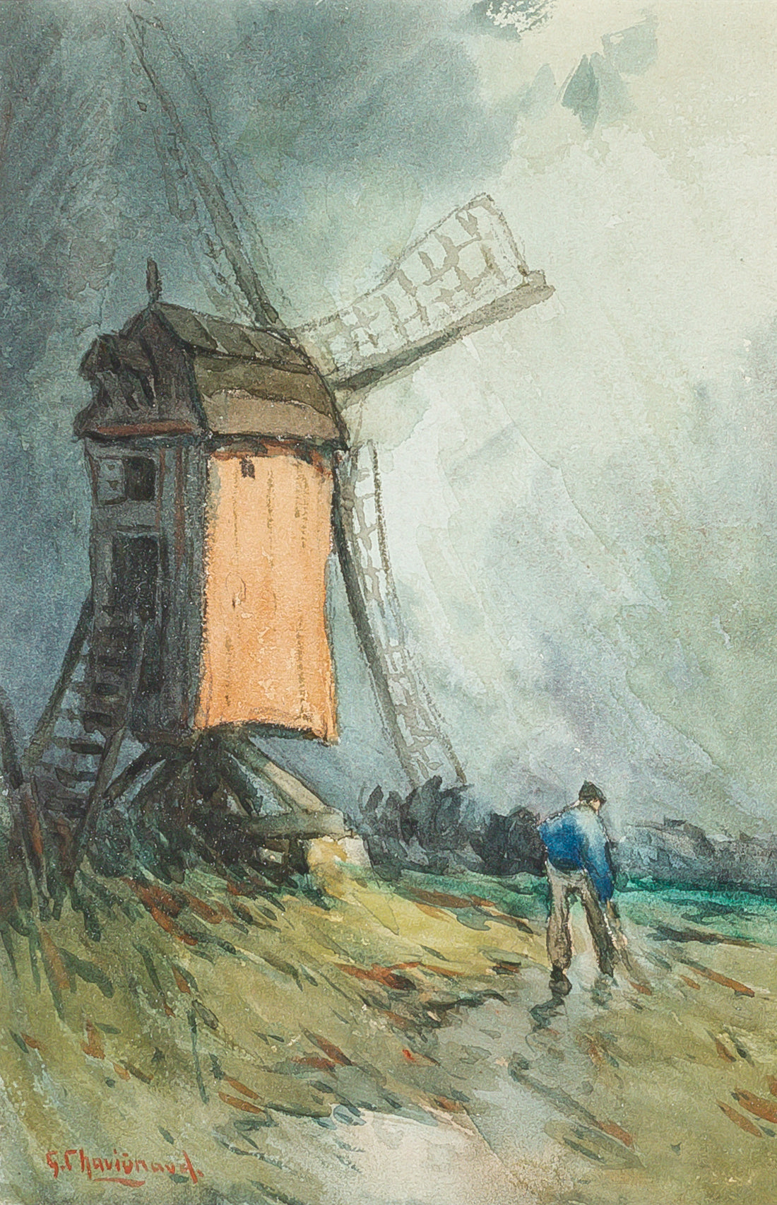 Georges Chavignaud (Canadian  1865-1944) Windmill And Figure