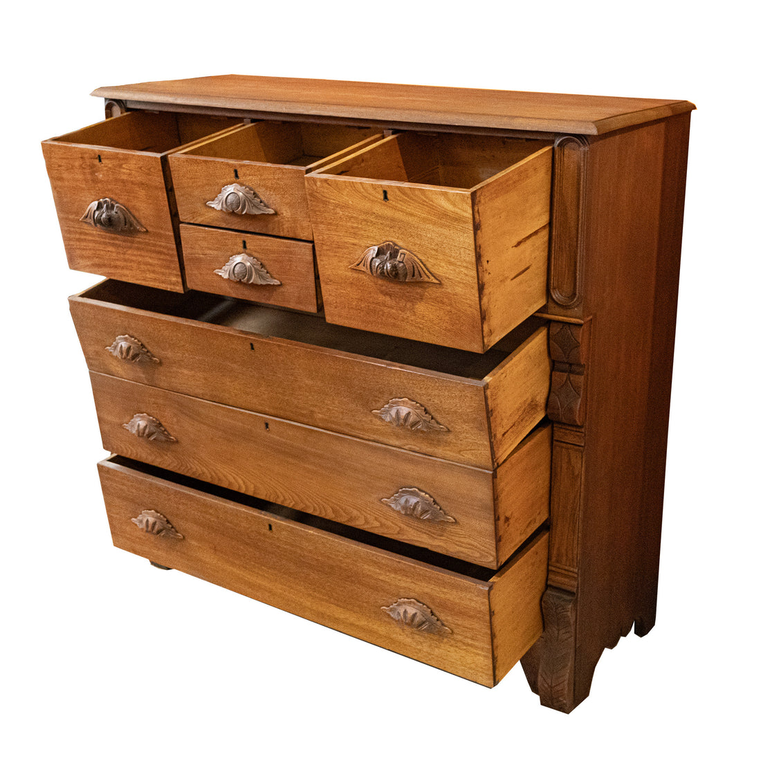 Vintage Walnut Empire Style Moustache Dresser