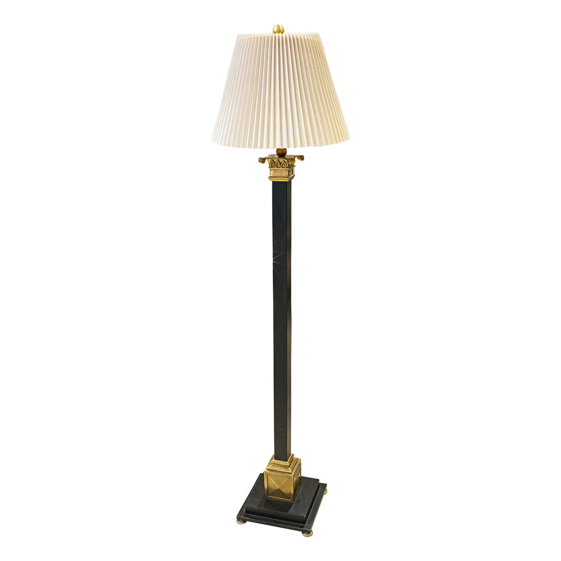 CHAPMAN Square Brass And Steel Column Floor Lamp With Shade