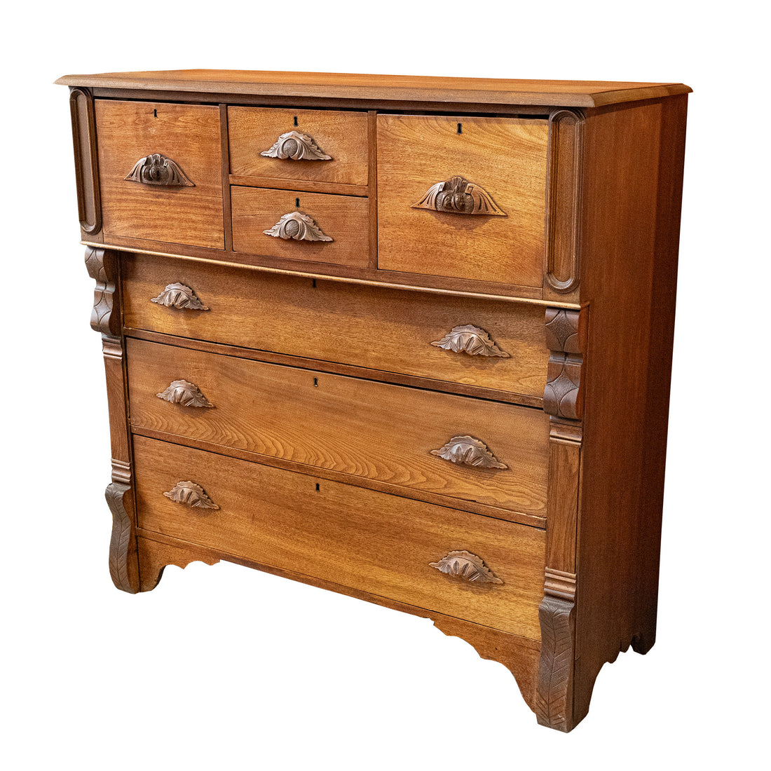 Vintage Walnut Empire Style Moustache Dresser