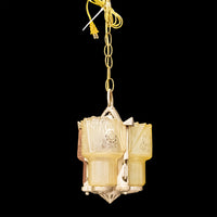 Art Deco One-Light Slipshade Pendant - 2 Yellow And 1 pink shade