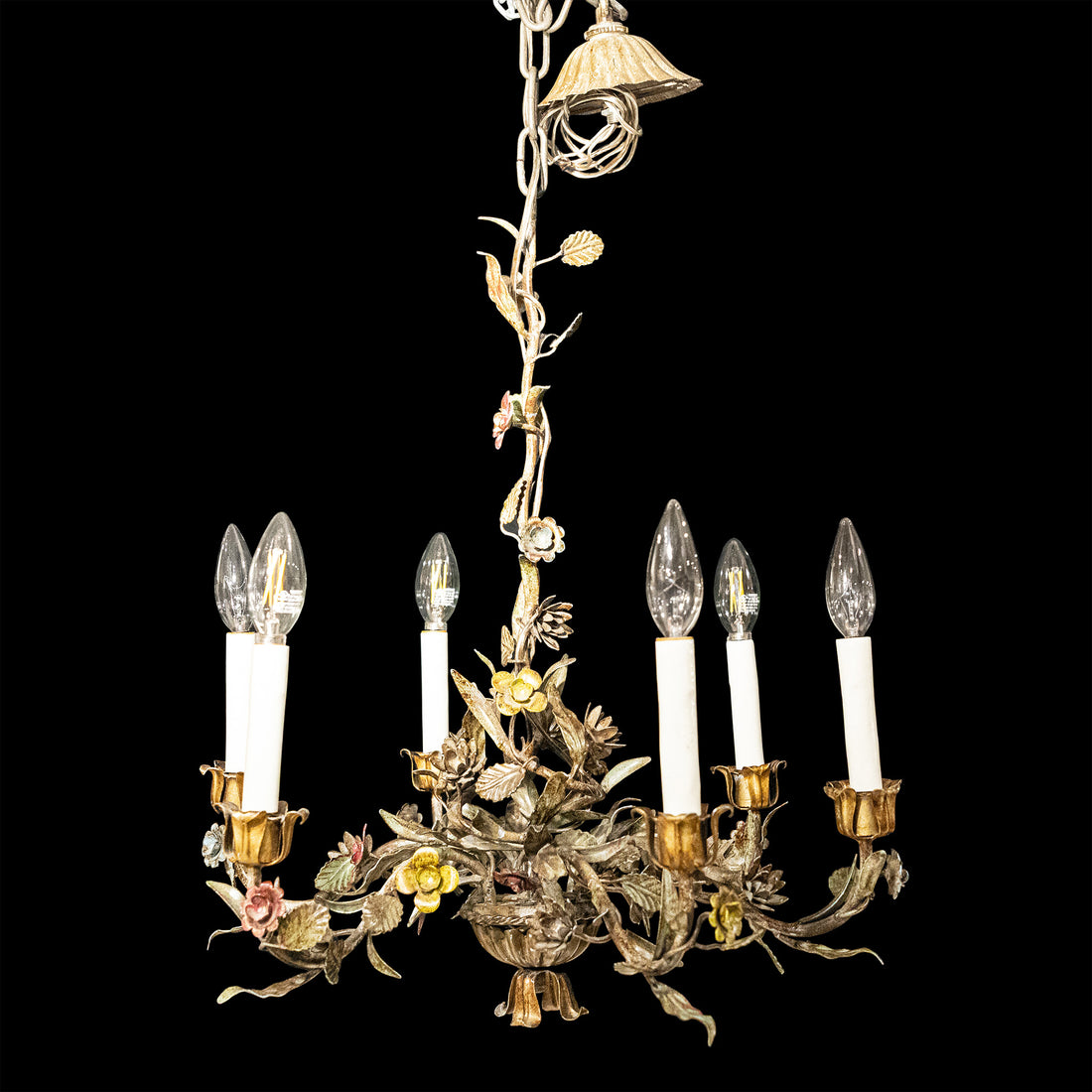 Painted Metalwork Six-Light Floral Fixture