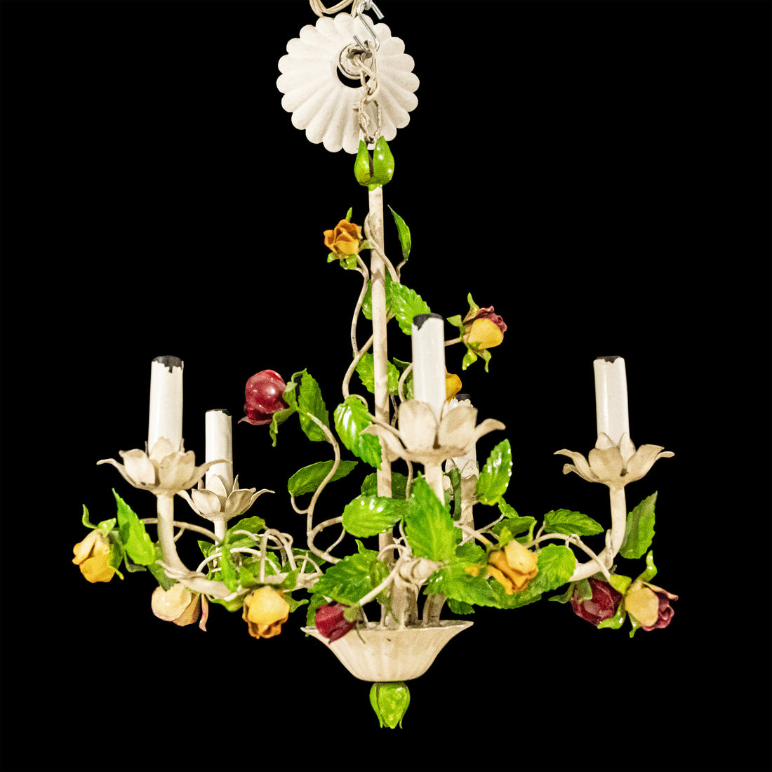 Painted Metalwork Floral Five-Light Fixture