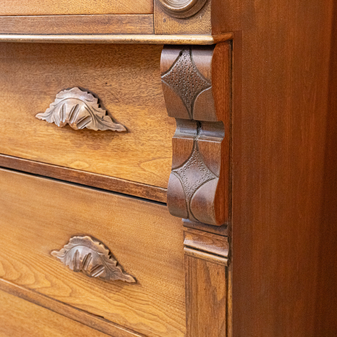 Vintage Walnut Empire Style Moustache Dresser