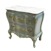 Painted Bombe Chest With Stone Top - Painted Green With Floral Decoration