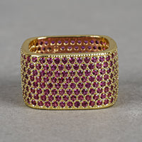 18K Gold Plated Sterling Silver Square Red Cubic Zirconia Ring