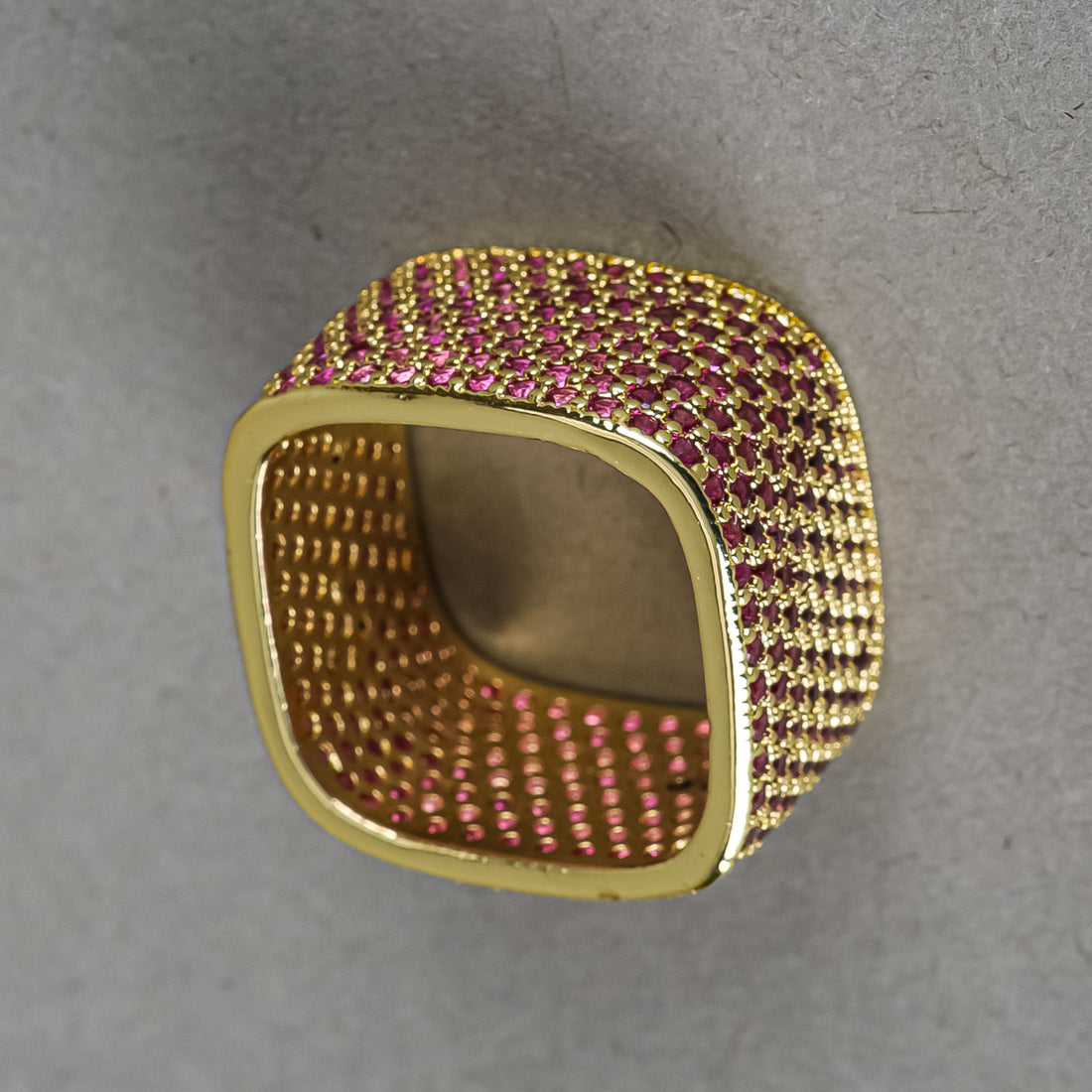18K Gold Plated Sterling Silver Square Red Cubic Zirconia Ring