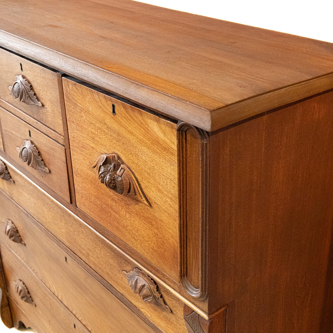 Vintage Walnut Empire Style Moustache Dresser