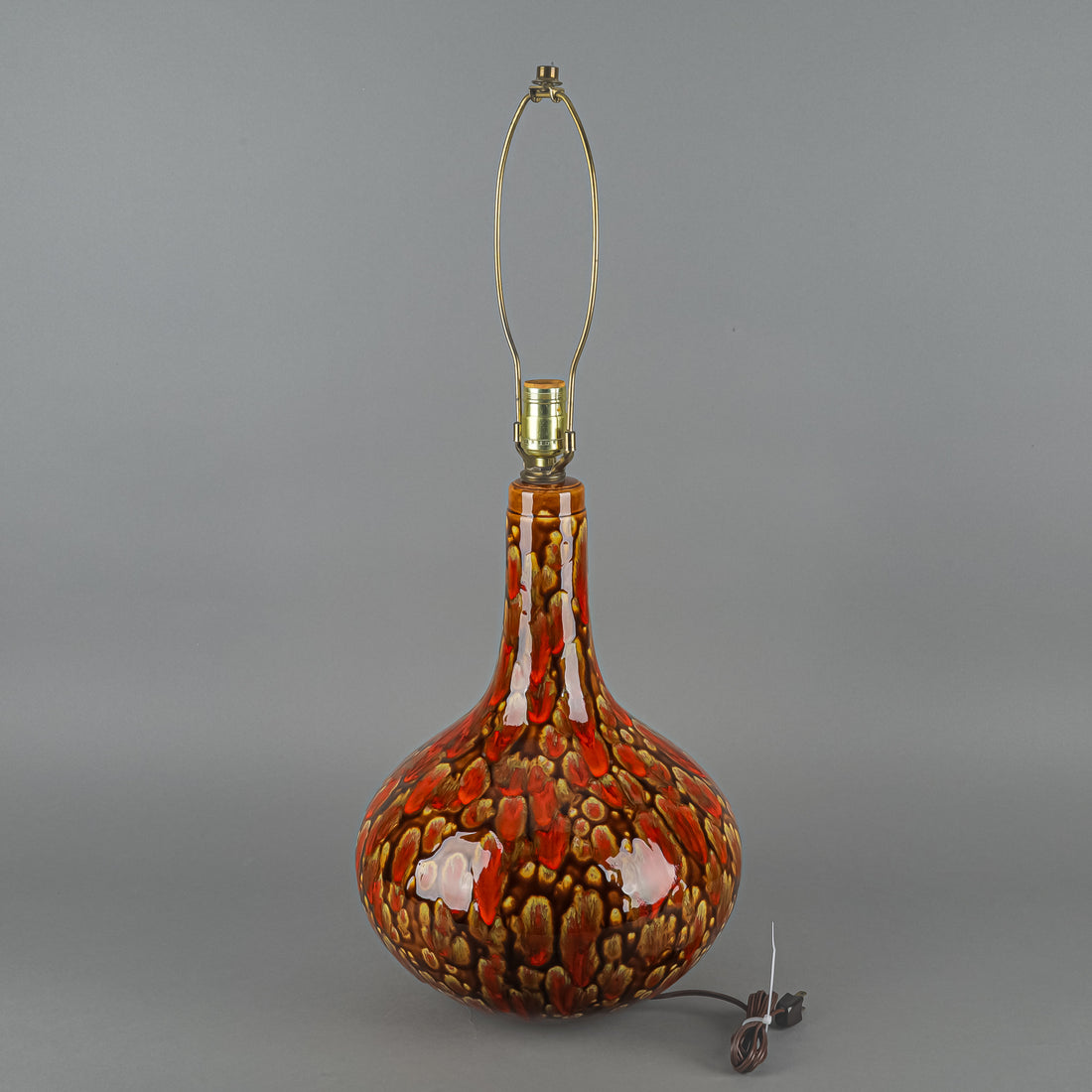 Vintage Orange And  Brown Drip Glaze Ceramic Gourd Lamps Set of 2