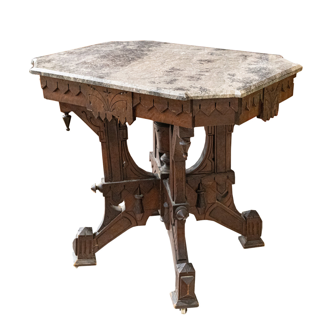 Vintage Eastlake Style Parlour Table With Grey Marble Top