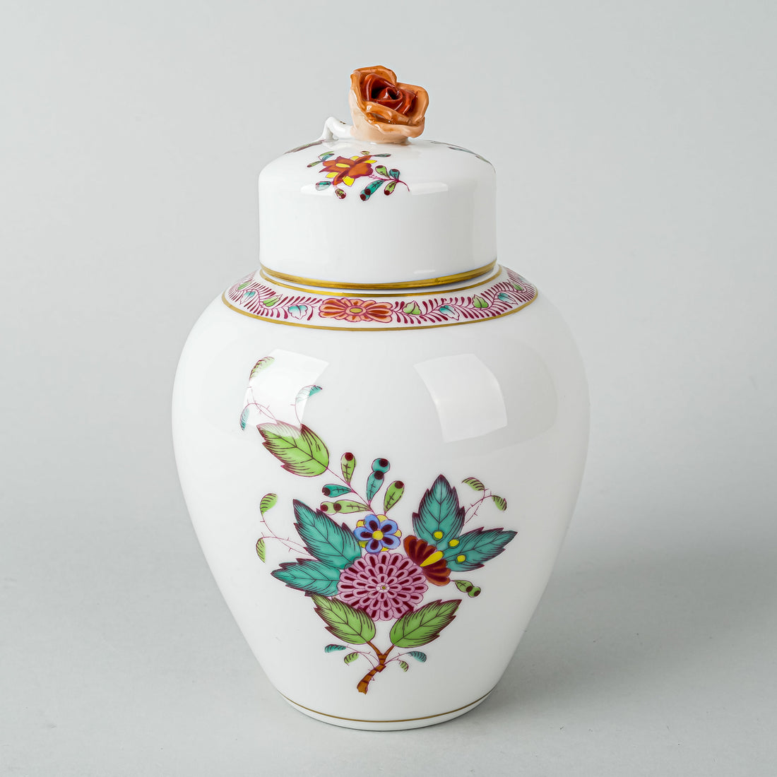 HEREND Chinese Bouquet Full Colour Lidded Jar 6462