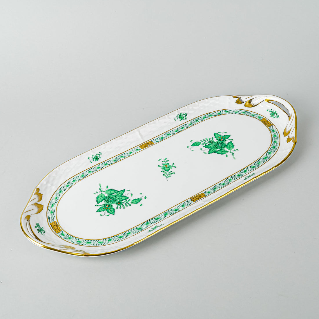 HEREND Chinese Bouquet Green Sandwich Tray 436