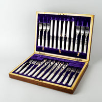 WR HUMPHREYS Mother of Pearl Handle Silver Plate Flatware 24 Pieces Boxed