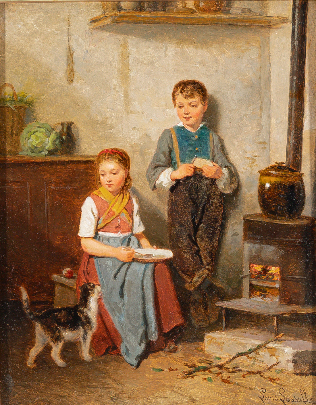 Louis Lassalle (French 1808-1885) Children With Cat
