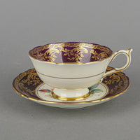 PARAGON Cup & Saucer G6903/6 Hand Painted Cabbage Rose, Maroon Band