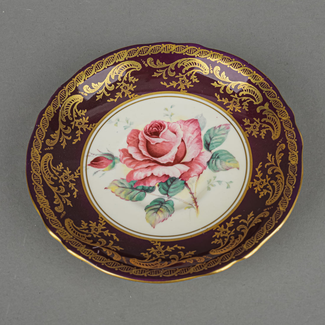 PARAGON Cup & Saucer G6903/6 Hand Painted Cabbage Rose, Maroon Band