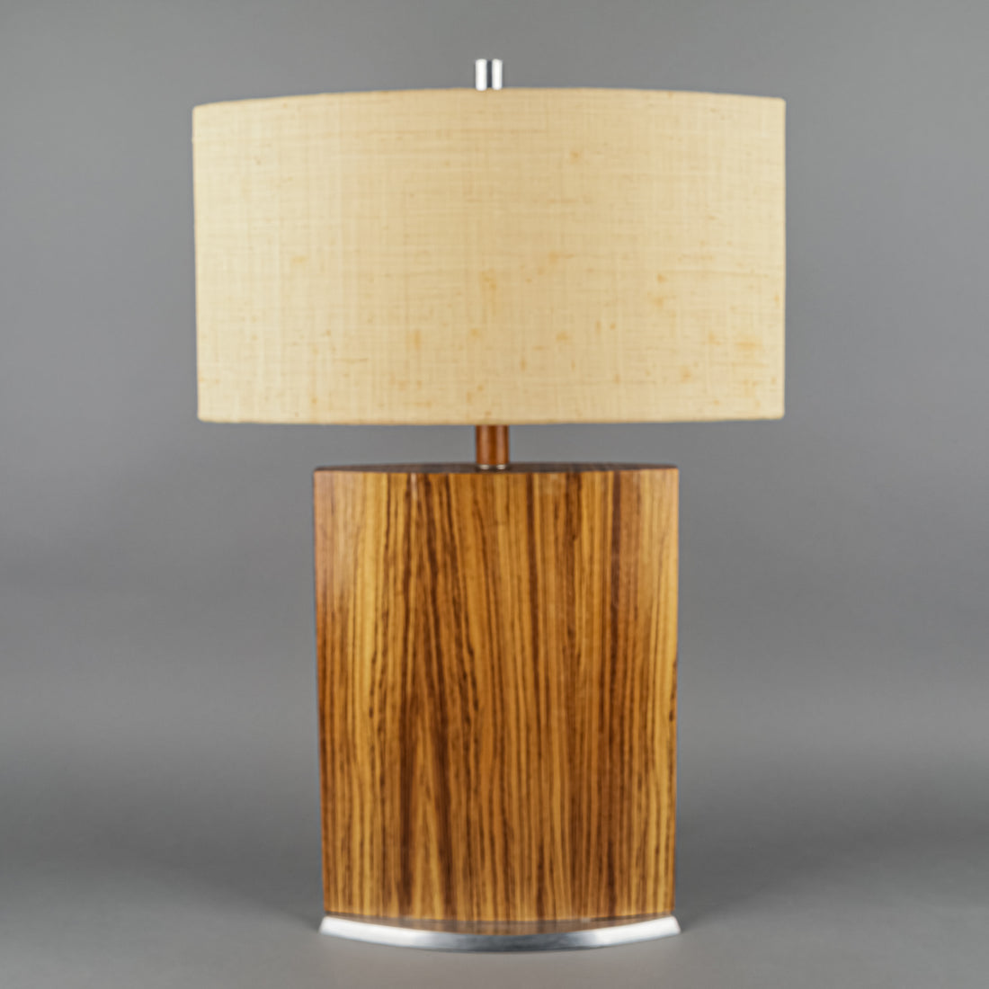 Vintage Zebrawood Lamp on Aluminum Base With Shade