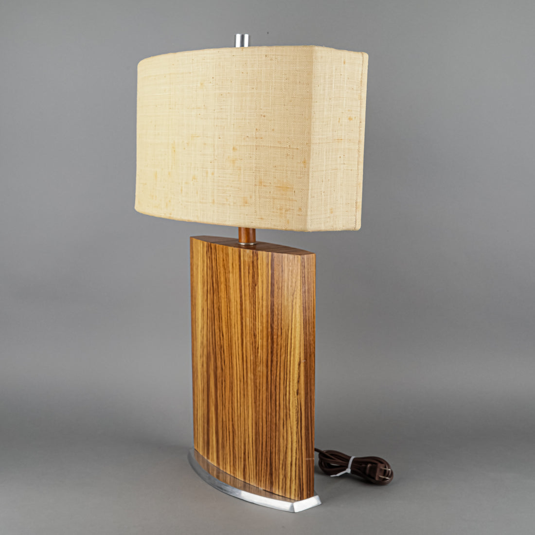 Vintage Zebrawood Lamp on Aluminum Base With Shade