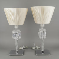 BACCARAT Torch Crystal And Chrome Lamp With Shades - Set Of 2