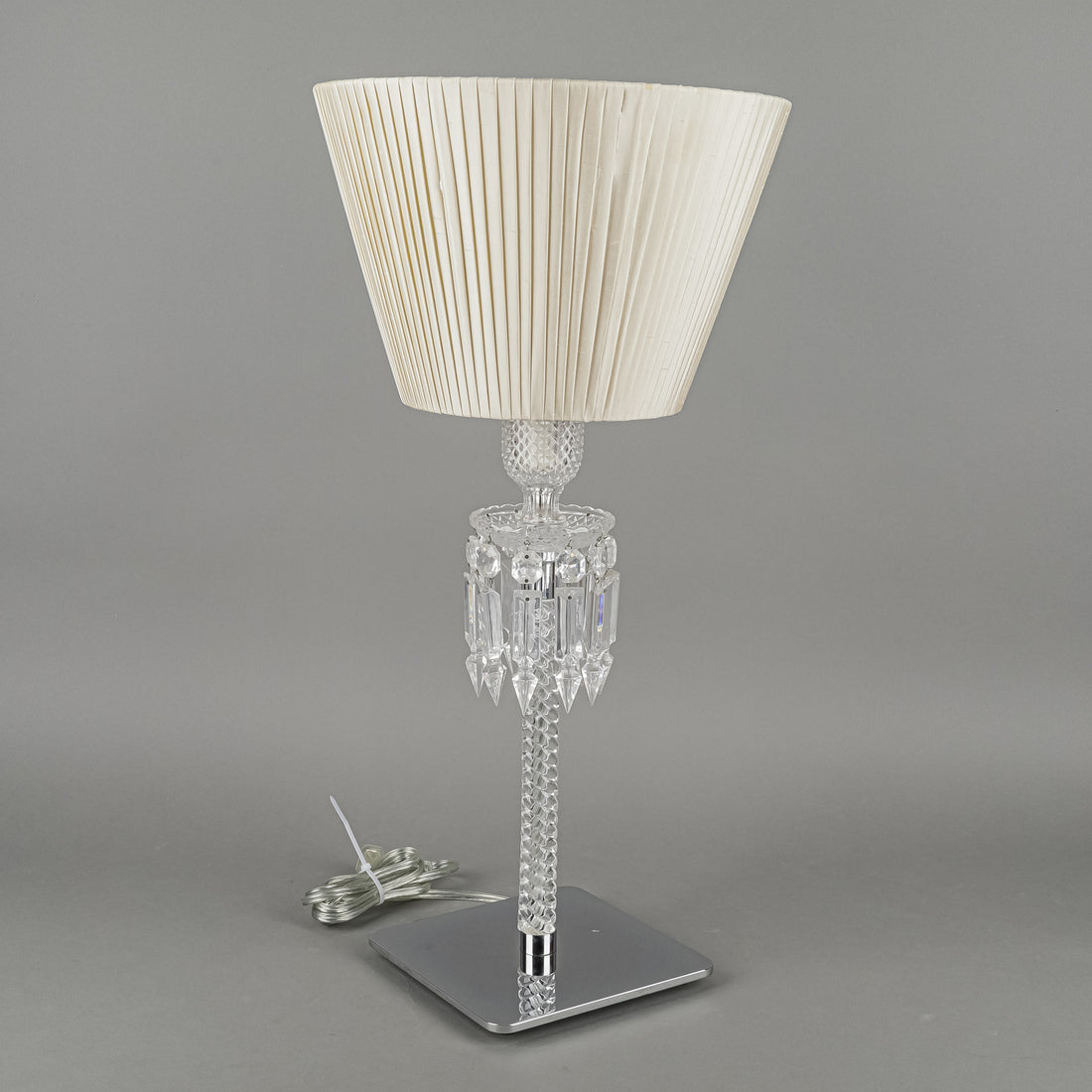 BACCARAT Torch Crystal And Chrome Lamp With Shades - Set Of 2