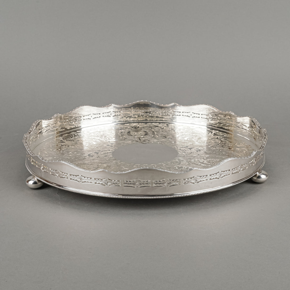 BARKER-ELLIS Silverplate Footed Gallery Tray - Around The Block