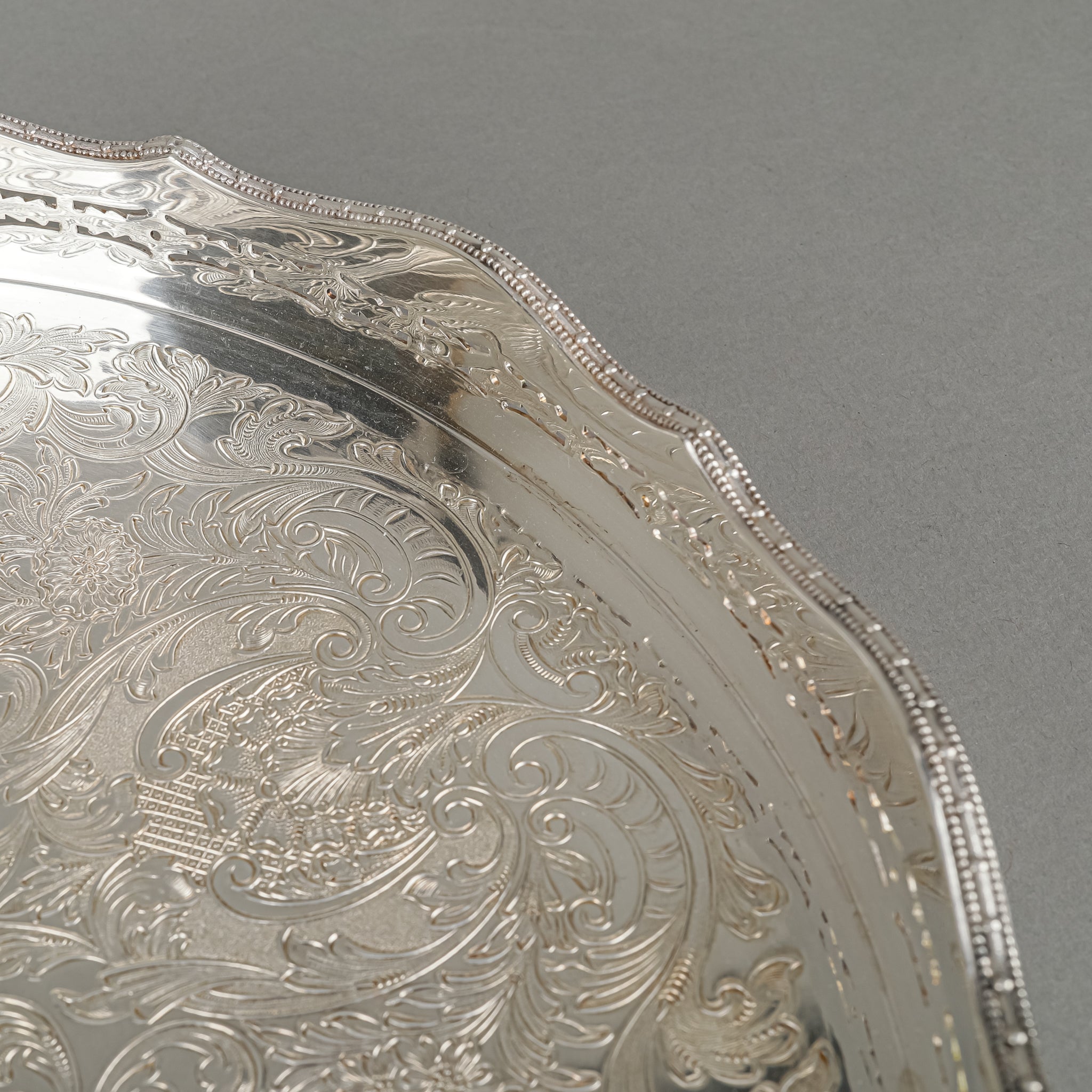 BARKER-ELLIS Silverplate Footed Gallery Tray - Around The Block