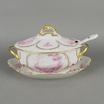 PORCELAINE DE FRANCE Scenic Panel Oval Tureen Set 4pcs