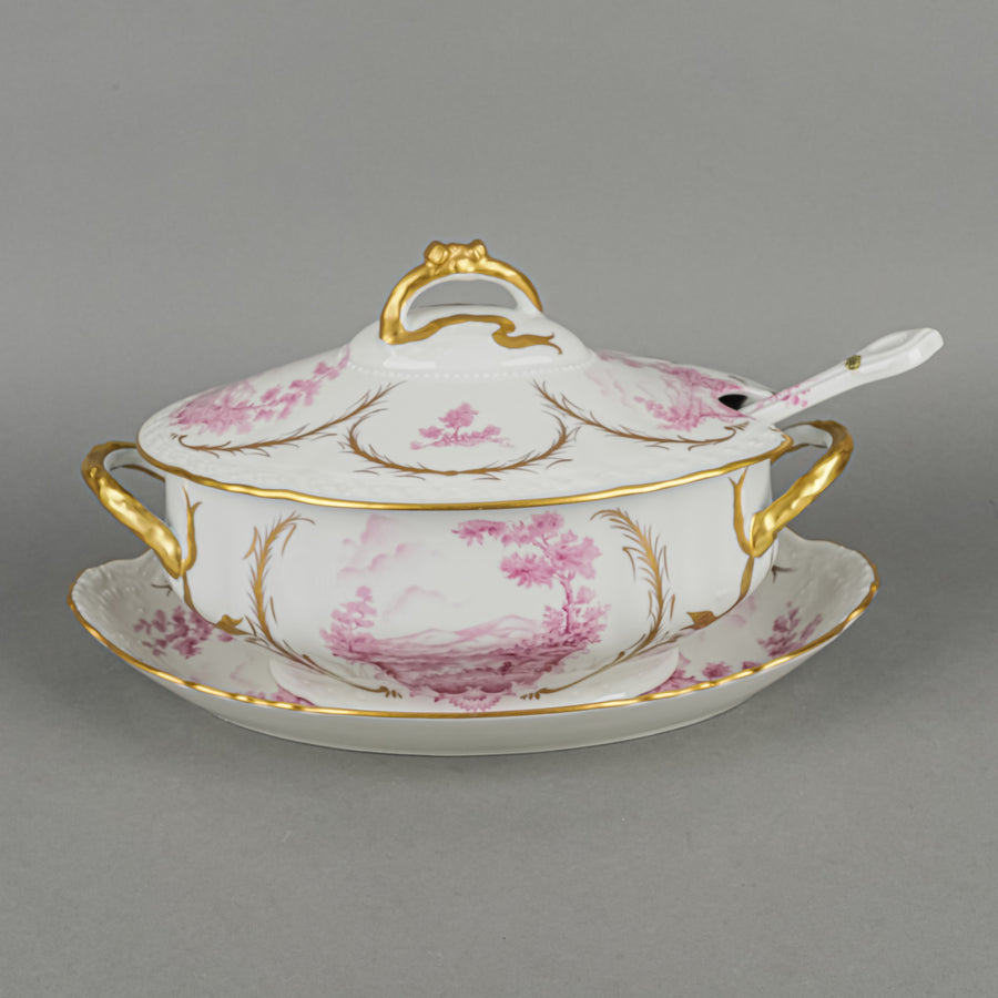 PORCELAINE DE FRANCE Scenic Panel Oval Tureen Set 4pcs