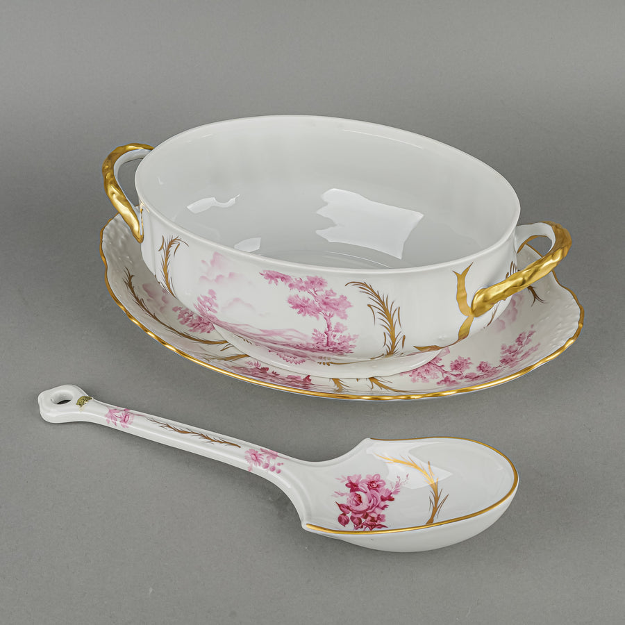 PORCELAINE DE FRANCE Scenic Panel Oval Tureen Set 4pcs