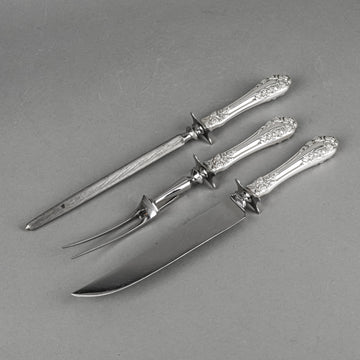WALLACE Rose 1888 Sterling Handle Stainless Steel Carving Set 3 Pieces