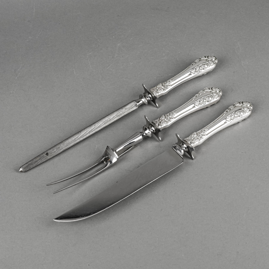 WALLACE Rose 1888 Sterling Handle Stainless Steel Carving Set 3 Pieces