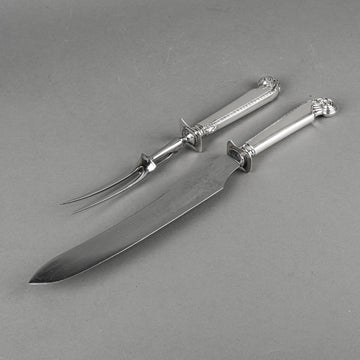 BIRKS George II Plain Sterling Handle Stainless Steel Carving Set 2 Pieces