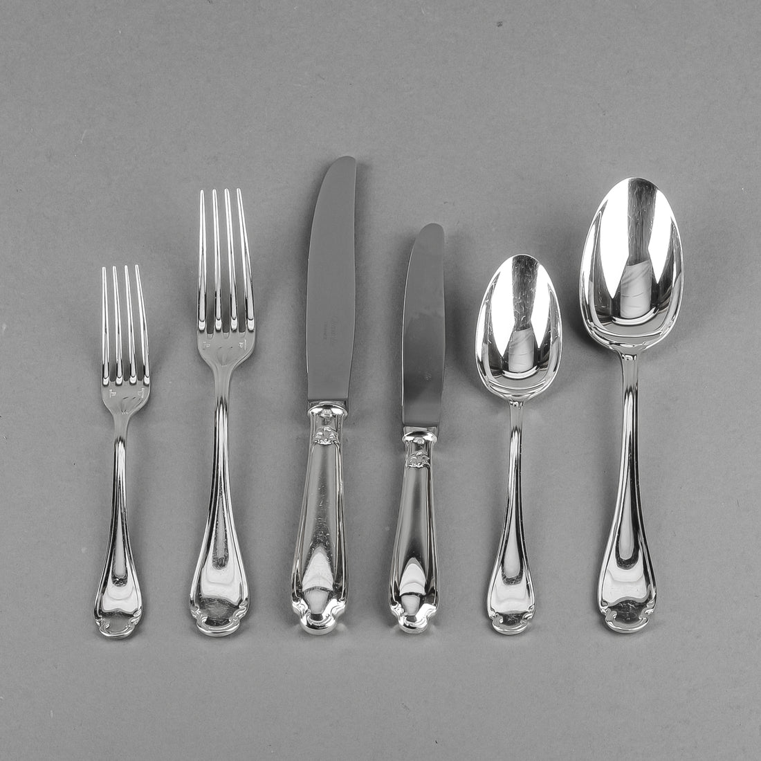 CHRISTOFLE Pompadour Silverplate Flatware 6 Place Settings Plus Extras