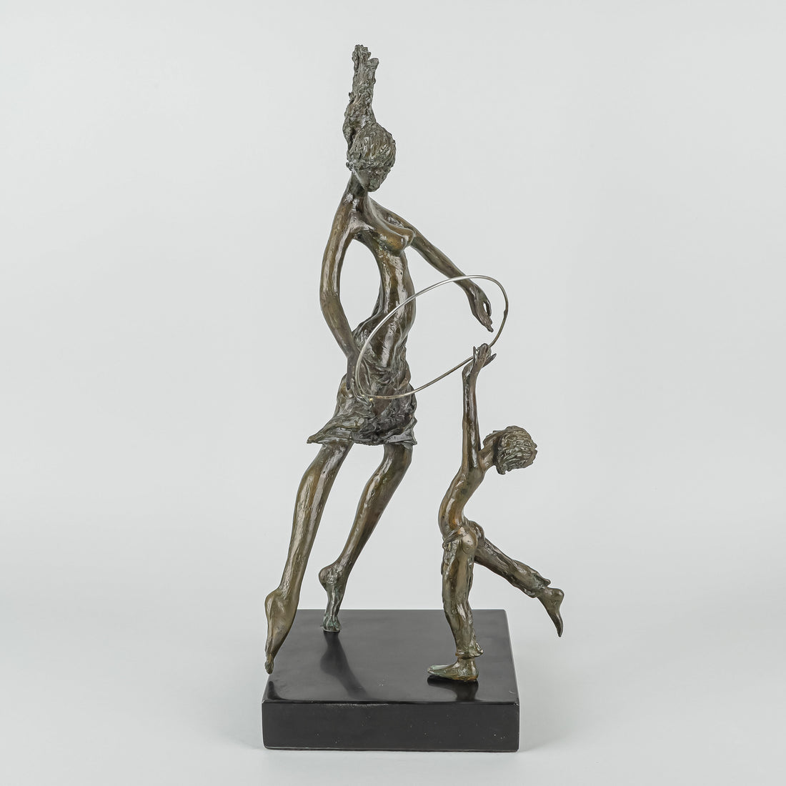 Unknown Artist - Bronze Statue Woman And Child With Hoop