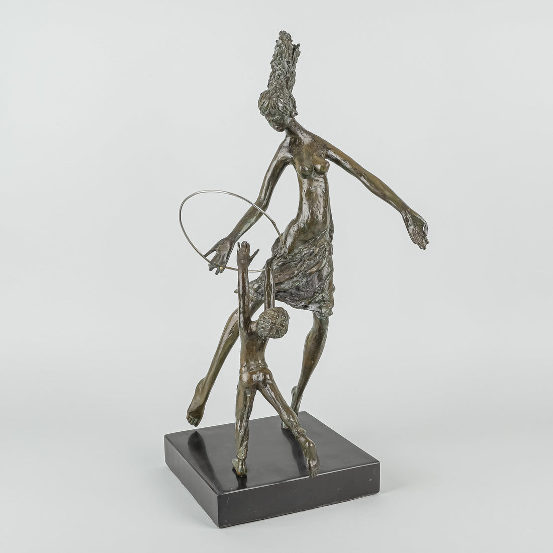 Unknown Artist - Bronze Statue Woman And Child With Hoop