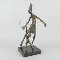 Unknown Artist - Bronze Statue Woman And Child With Hoop