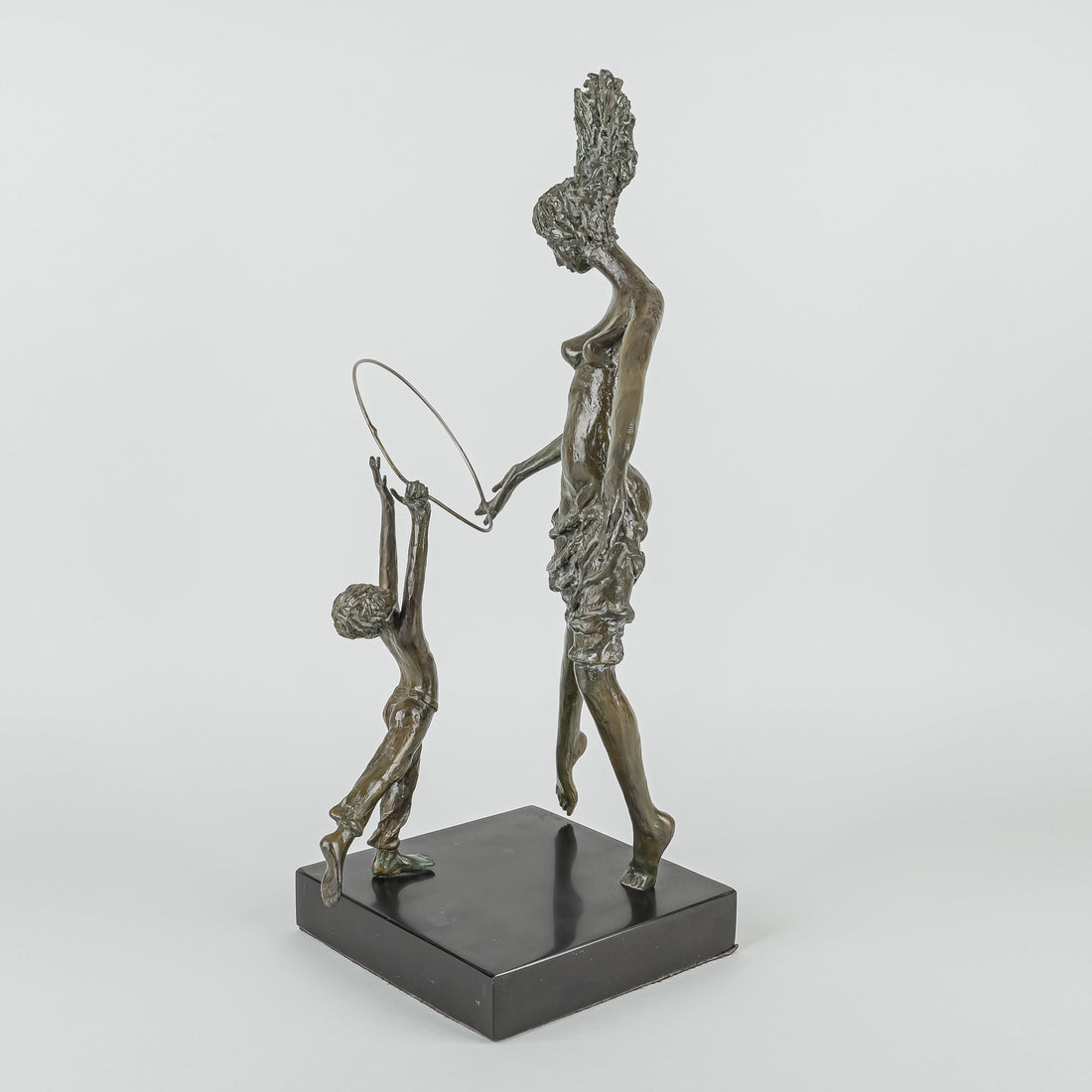 Unknown Artist - Bronze Statue Woman And Child With Hoop