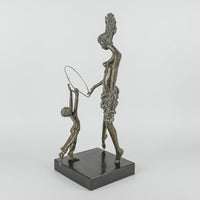 Unknown Artist - Bronze Statue Woman And Child With Hoop