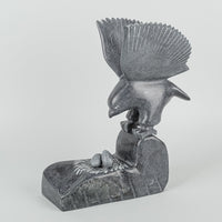 Inuit Carved Stone Sculpture - Bird Standing Over Nest