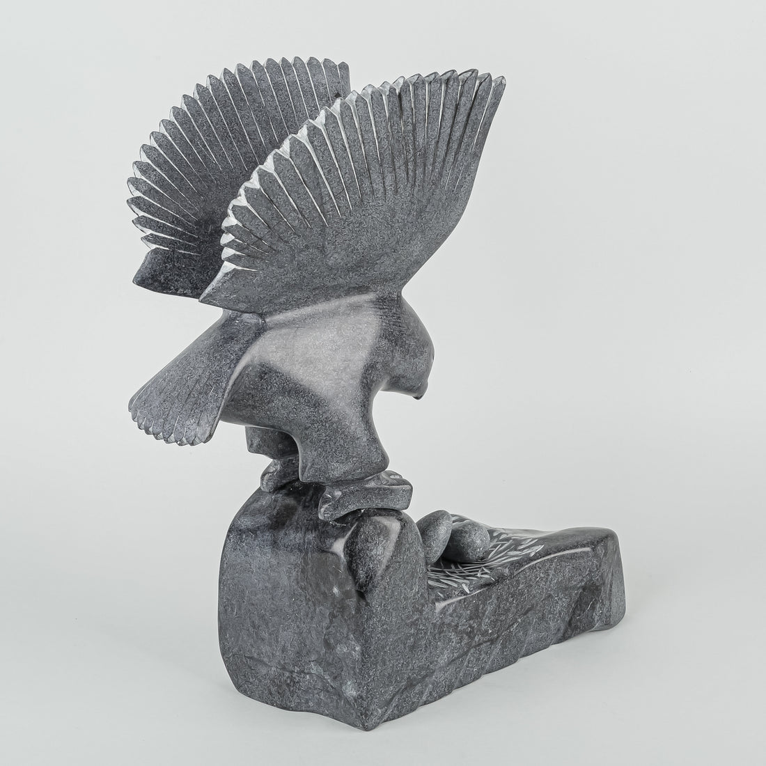 Inuit Carved Stone Sculpture - Bird Standing Over Nest
